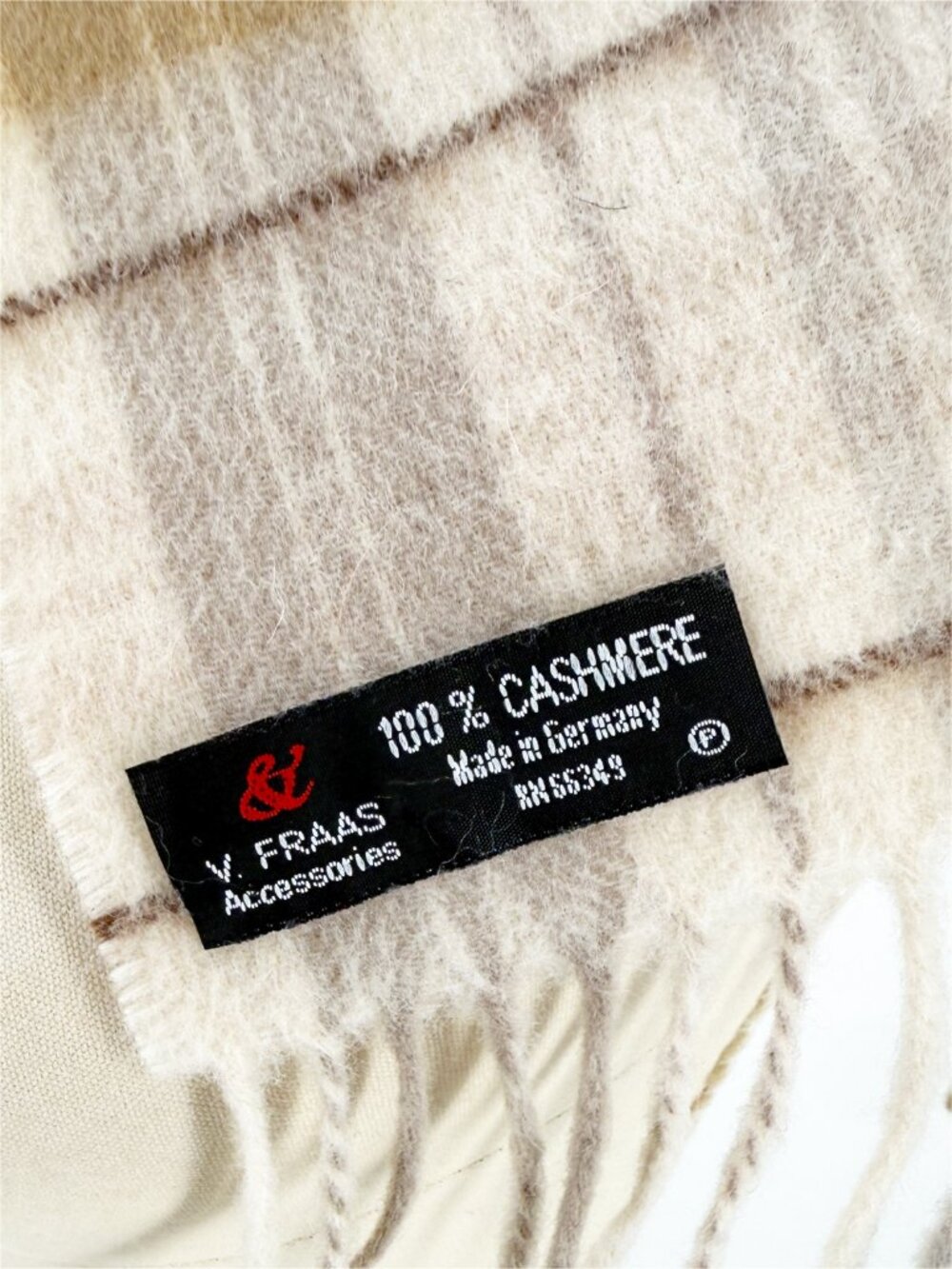 V. Fraas accessories plaid neutral fringe cashmere scarf - Picture 4 of 5